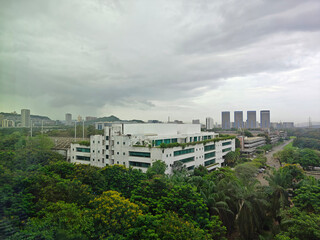 Skyline view with grey sky
