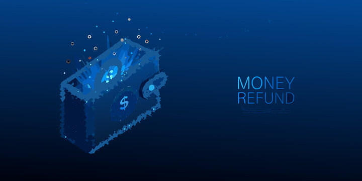 Digital money refund concept a glowing box releasing cash into the void
