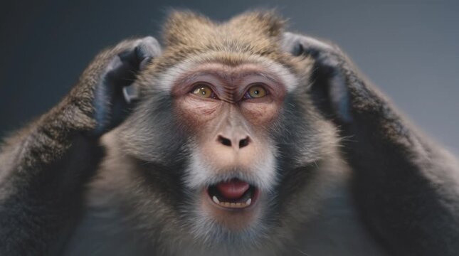 observing a playful primate covering its ears in a calm environment