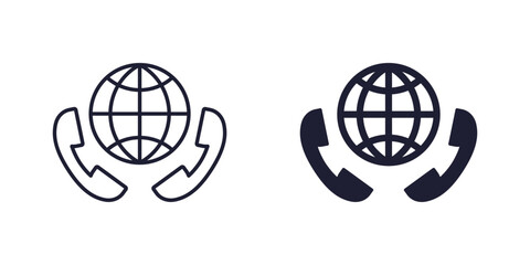 international phone call icon, line and solid design