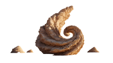Spiral Rock Formation in a Desert Landscape Under a Bright, Whimsical Sky isolated on white background