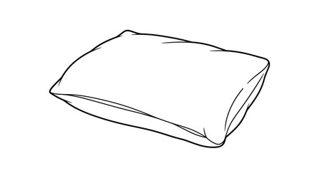 Minimalist black and white line drawing of a soft rectangular bed pillow isolated on a plain white background for home decor or sleep concepts.