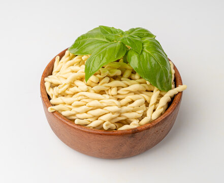 Raw Trofie Pasta, Dry Italian Macaroni, Traditional Genoa Food, Raw Noodle, Modern Ligurian Cuisine