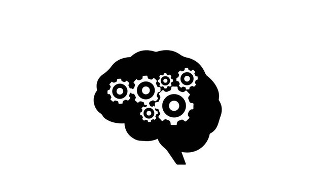 An illustration of an abstract skull head silhouette with a spinning gear patterns and brain cloud shapes as a creative art design symbol for a decorative business concept