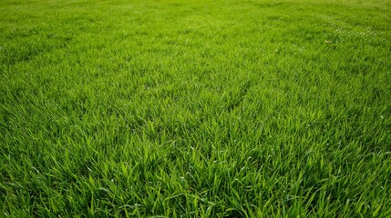 Obraz premium A vast expanse of vibrant green grass, evoking a sense of serenity and natural beauty. The sunlight catches the blades, creating a textured and inviting visual
