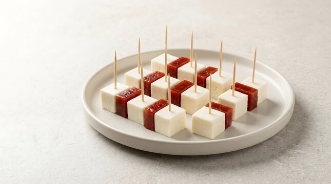Traditional Mexican Ate con Queso appetizer cubes with guava paste and white cheese.