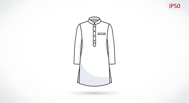 Clean line drawing of a white traditional Indian kurta shirt on a simple background