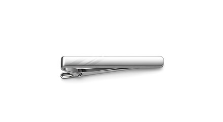 Sleek silver tie clip accessory on a clean white background, symbolizing style and sophistication