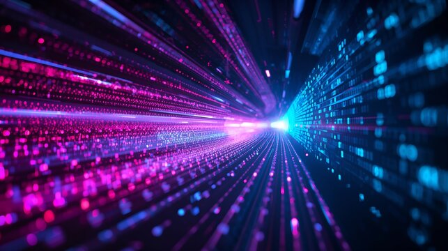 Digital data stream with neon light background. Representing technology, internet, and speed - Powered by Adobe