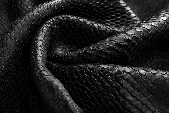 Close-up of black textured material with a scaly pattern and smooth folds