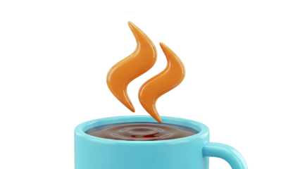 Blue coffee mug with steaming orange wisps