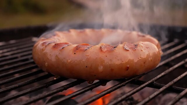 Grilling Ring Sausage Smoldering Barbecue Outdoor Cooking Meat