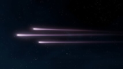 Meteor trails on a black background. Flashes of meteorites illuminate the darkness. Shooting stars, astrophotography.