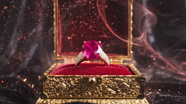 Jewel Box Opens With Ring Revealing Precious Gem and Sparks