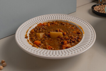 Iftar during Ramadan fasting, lentil soup, Harira soup