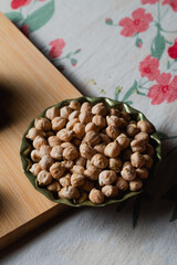 chickpeas on a saucer, top view