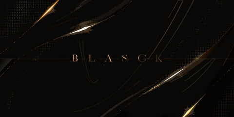 Abstract black background with golden lines and blask text design © Apurba