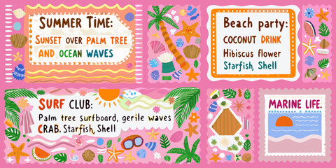 Colorful summer themed illustrations with beach elements and tropical vibes © Apurba