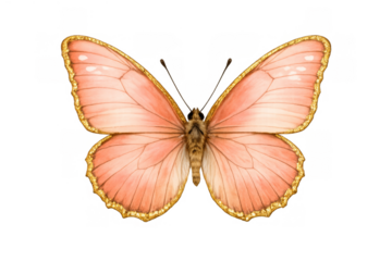 Pink butterfly with golden glitter wings, elegant insect art illustrating nature, beauty, and freedom, transparent background