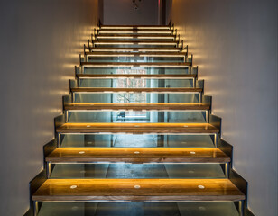 Modern staircase leading upward in a brightly lit interior space at a contemporary building during the day