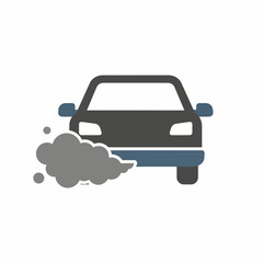 Isolated flat vector icon of vehicle pollution, simple shapes, clean lines, white background.