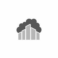 Isolated flat vector of smog over buildings, very simple composition, white background.