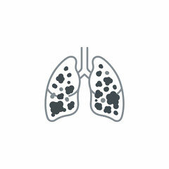 Isolated flat vector of human lungs filled with smog particles, simple icon style, clean lines, solid colors, white background, no text.