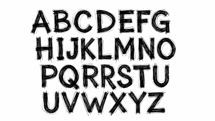 Artistic hand-drawn English alphabet in a rustic, textured brushstroke style, providing a unique and organic font for creative designs and educational resources