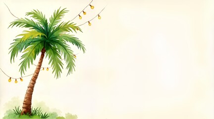 Cozy Illustrated Palm Tree with String Lights at Sunset