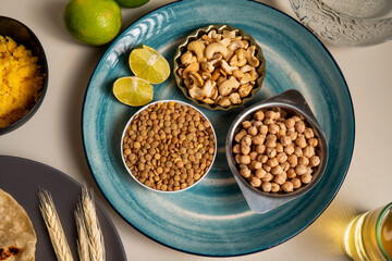 lentils, chickpeas, chestnuts on a plate