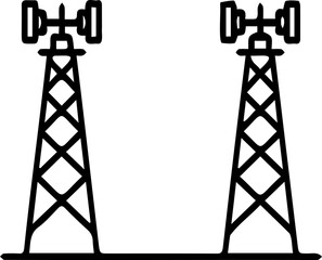 Minimalist Telecommunication Towers Line Art: Radio Mast and Cell Tower Icon for Connectivity and Technology