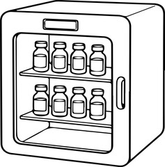 Minimalist Laboratory Refrigerator Line Art: Medical Incubator Icon for Vaccine Storage and Science Research