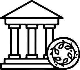 Minimalist Classical Architecture Icon: Line Art Illustration of a Museum, Court, or University Building with Laurel Wreath