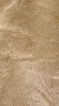 The texture of soft fluffy fur is beige. Fur coats, coats, carpets made of artificial fur.