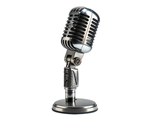 Fototapeta premium Shiny, vintage-style microphone on a dark background, studio-quality