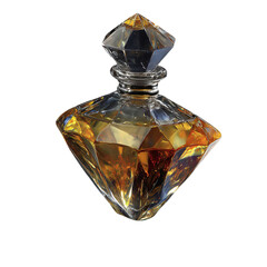 Luxury perfume bottle in diamond shape with amber glass in elegant studio lighting for luxury branding