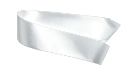 Glossy white ribbon, bent in half, with soft folds and shadowed edges