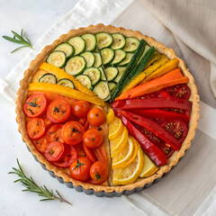a colorful vegetable tart featuring various roaste