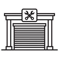 Modern garage door with crossed wrenches symbol on top panel