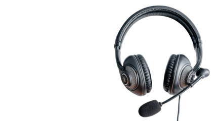 Professional call center headset with microphone for customer support communication isolated on white background