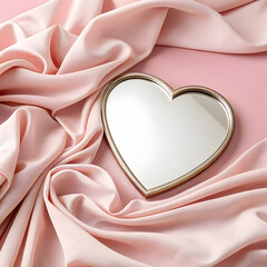 a heartshaped mirror against a soft pink backdrop