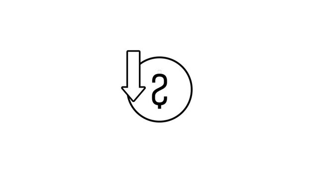 Dollar sign down arrow with circle animation on white background.4k Video