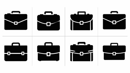 Briefcase Icon Set &ndash; Eight Variations in Black Silhouette. Business, Professional, Office, Legal, Finance. Vector Line Art, Minimalist, Editable Stroke.