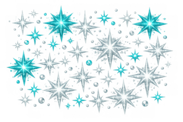 Sparkling stars and glitter elements creating a festive and magical celebration background with transparent alpha channel