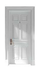 Elegant white paneled door with hardware, subtle light and shadow