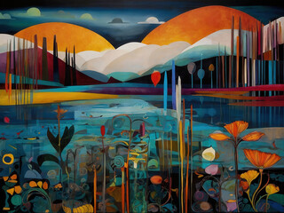 Still Lake Landscape Illustration