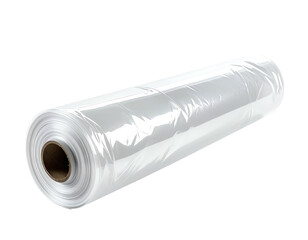A roll of clear plastic wrapping on a brown cardboard core