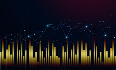 Financial chart with stock price bars and graph lines for trade analysis and profit insight. and Stock market graph showing index movement, financial data, and price analysis