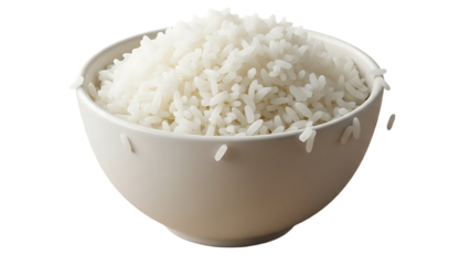 White rice in a bowl isolated on a clean background for healthy meal and food concept