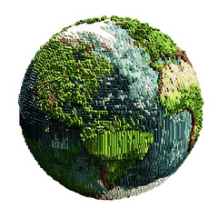 Globe with Greenery in Pixelated Style with Vibrant Green and Blue Colors on Digital Texture for Environmental Awareness
